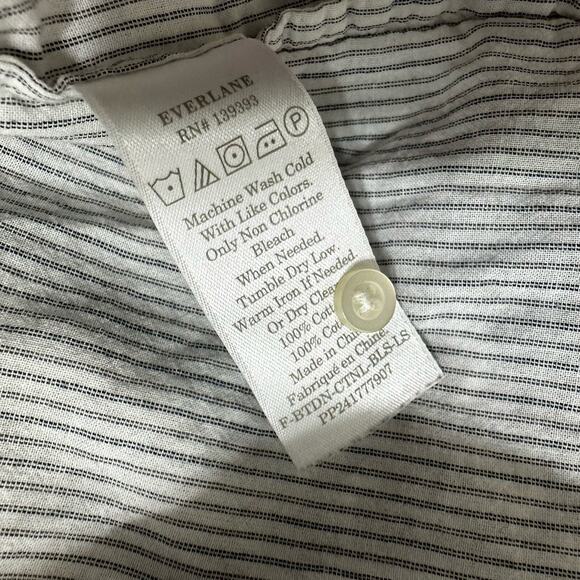 Everlane Small Boho Striped Top Womens White Cotton Blouse Balloon Sleeves - Picture 7 of 7